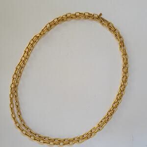 Vintage Gold Tone Double Chain Necklace with Textured Link Layered Retro Jewelry